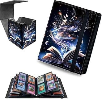 Book Butterfly 4 Pocket Trading Cards Album + MTG Commander Deck Box, Trading Card Binder Holder with 160 Card Protector, Expandable PU Card Book Collectable Board Game Magic Card Binder
