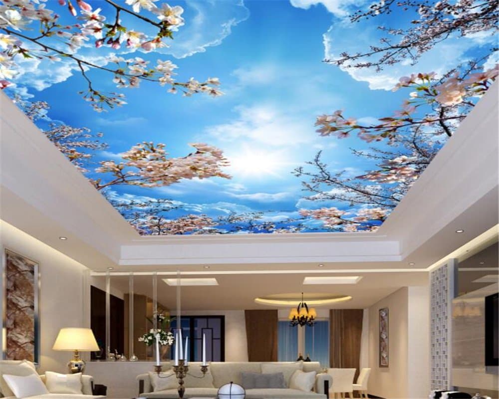 Custom 3D Blue sky white clouds cherry ceiling roof Murals Wallpaper Living Room 3d wallpaper Home decoration 200X140cm
