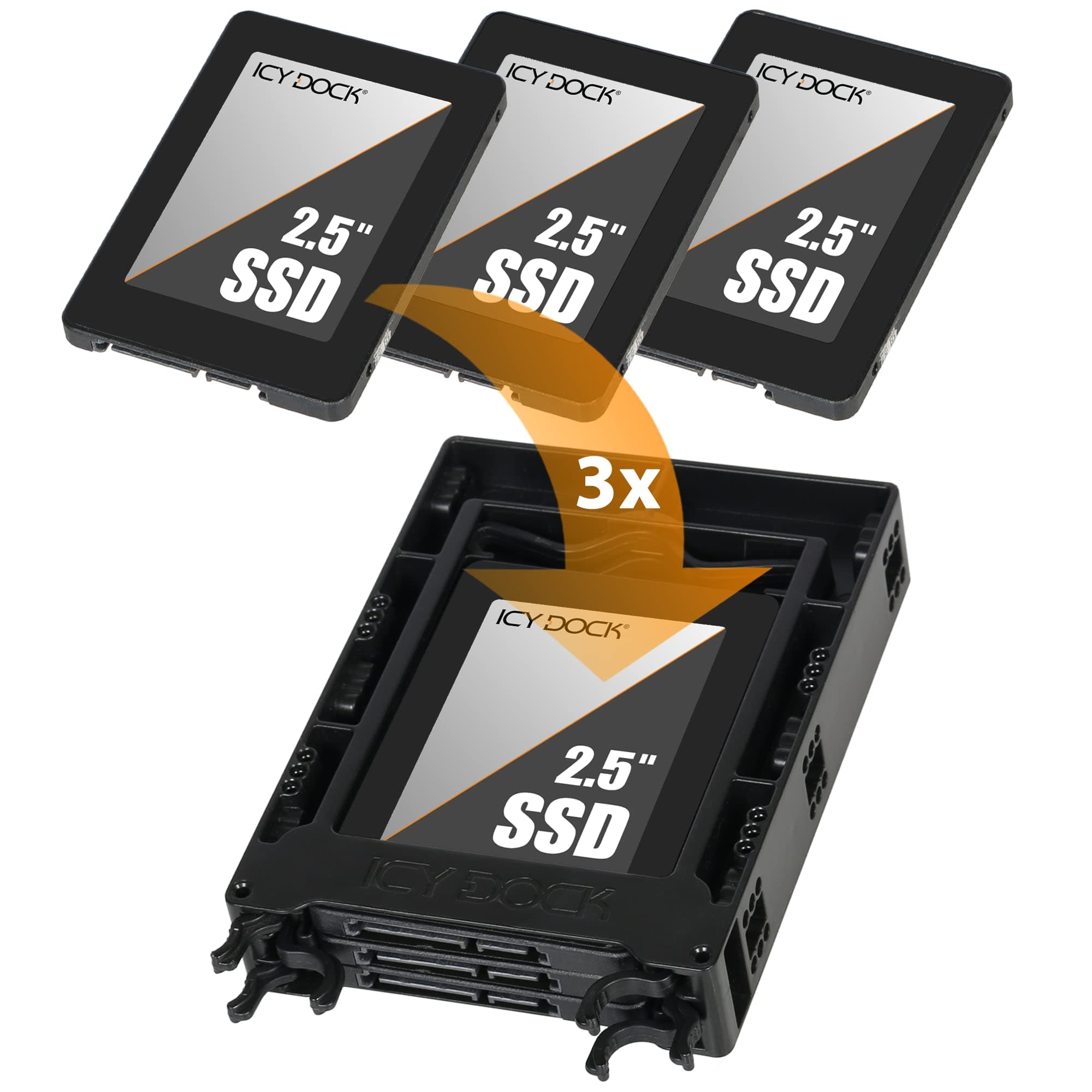 ICY DOCK Tool-Less Triple 3 Bay 2.5 to 3.5 Hard Drive SSD Mounting Bracket Kit Adapter | EZ-FIT Trio MB610SP