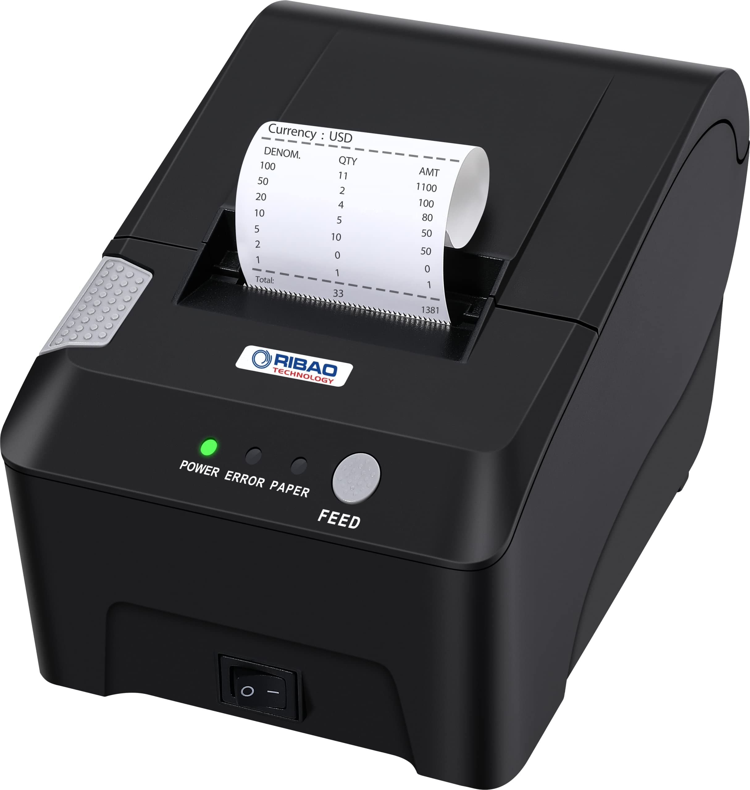 RIBAO TECHNOLOGY Thermal POS Printer Receipt Printer Connect BC-55 BC-40 BCS-160 Mixed Bill Money Counter 58mm RS232 Cashbox Interface，Windows System, Not for iOS Noy for Square