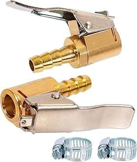 Toolwiz 2pcs Air Chuck 1/4 Inch Brass Open Flow Lock On Tire Inflator Chuck Tyre Valve Inflator Hose Adapter Tire Chucks Air Compressor Hose End with Barb Connector for Hose Repair