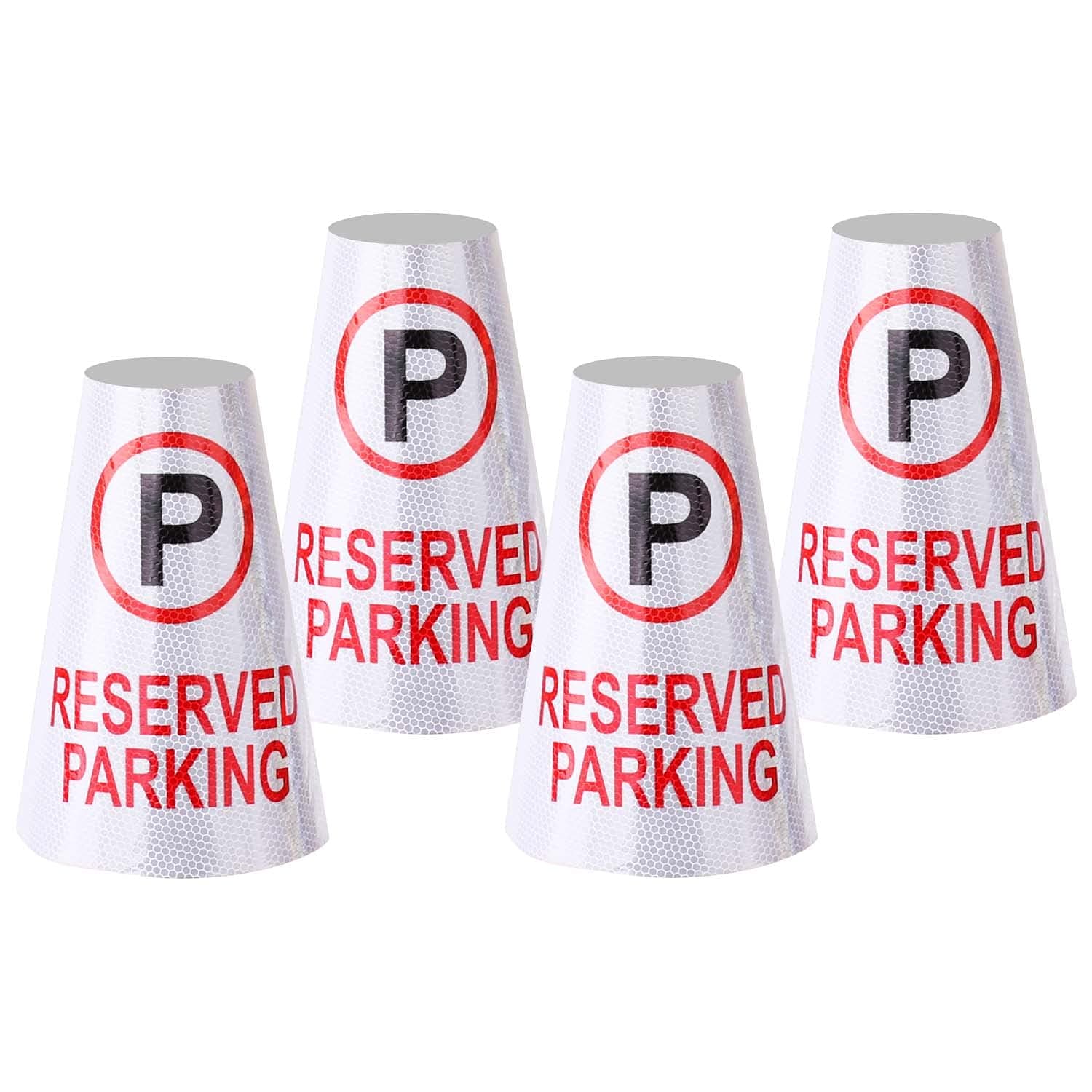 BATTIFE 4 Pack " Reserved Parking " Bright Reflective Collars Sleeve, Cone Message Stickers for Traffic Safety Cones, 360° High Visible Signs for Driveway Road Outdoor Use