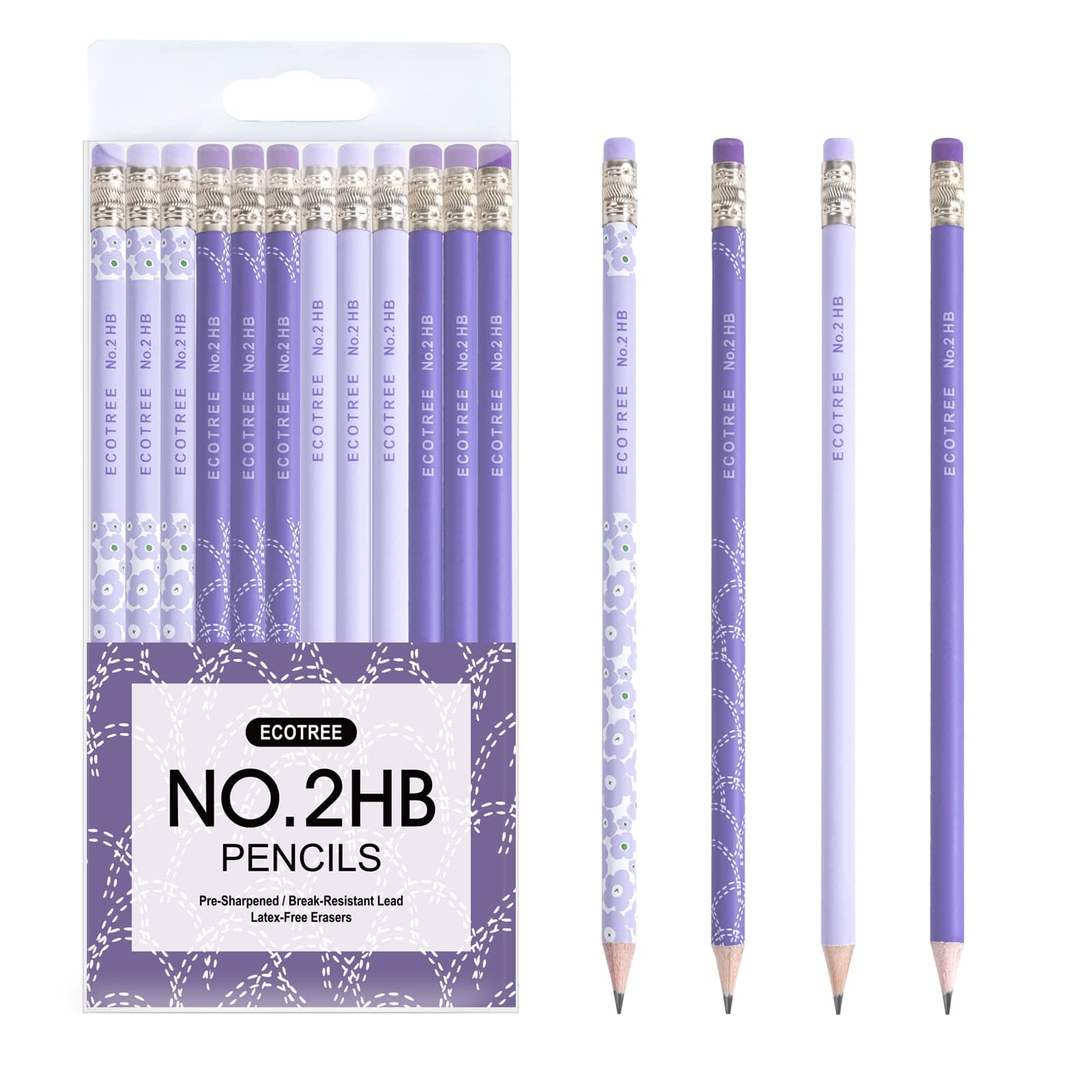 ECOTREE Pencils #2 HB, Pre-sharpened Pencils with Eraser Number 2 Pencils Cute Pencils Graphite Pencils Sketch Pencils Birthday Pencils Sharpened Pencils for Kids, School, Office 12 Pack