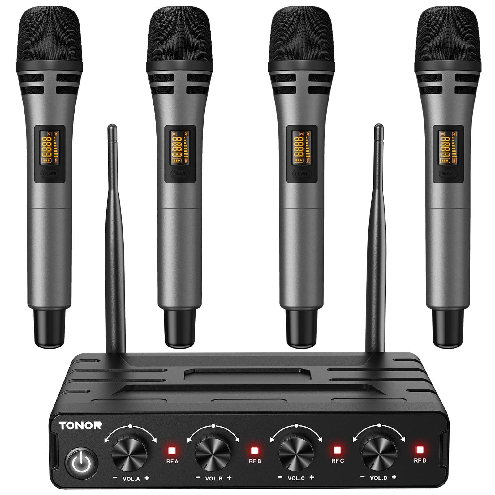 TONOR Wireless Microphones System with 4x10 Channels Cordless Handheld Microfono Inalambrico, 60 m/200FT UHF Range, Mics with Stable Signal Transmission for Karaoke Singing Party Church Wedding