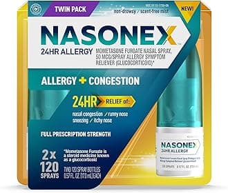 Nasonex24HR Allergy Nasal Spray, Allergy + Congestion, Non-Drowsy Relief in Full Prescription Strength,120 Spray, 2 Pack