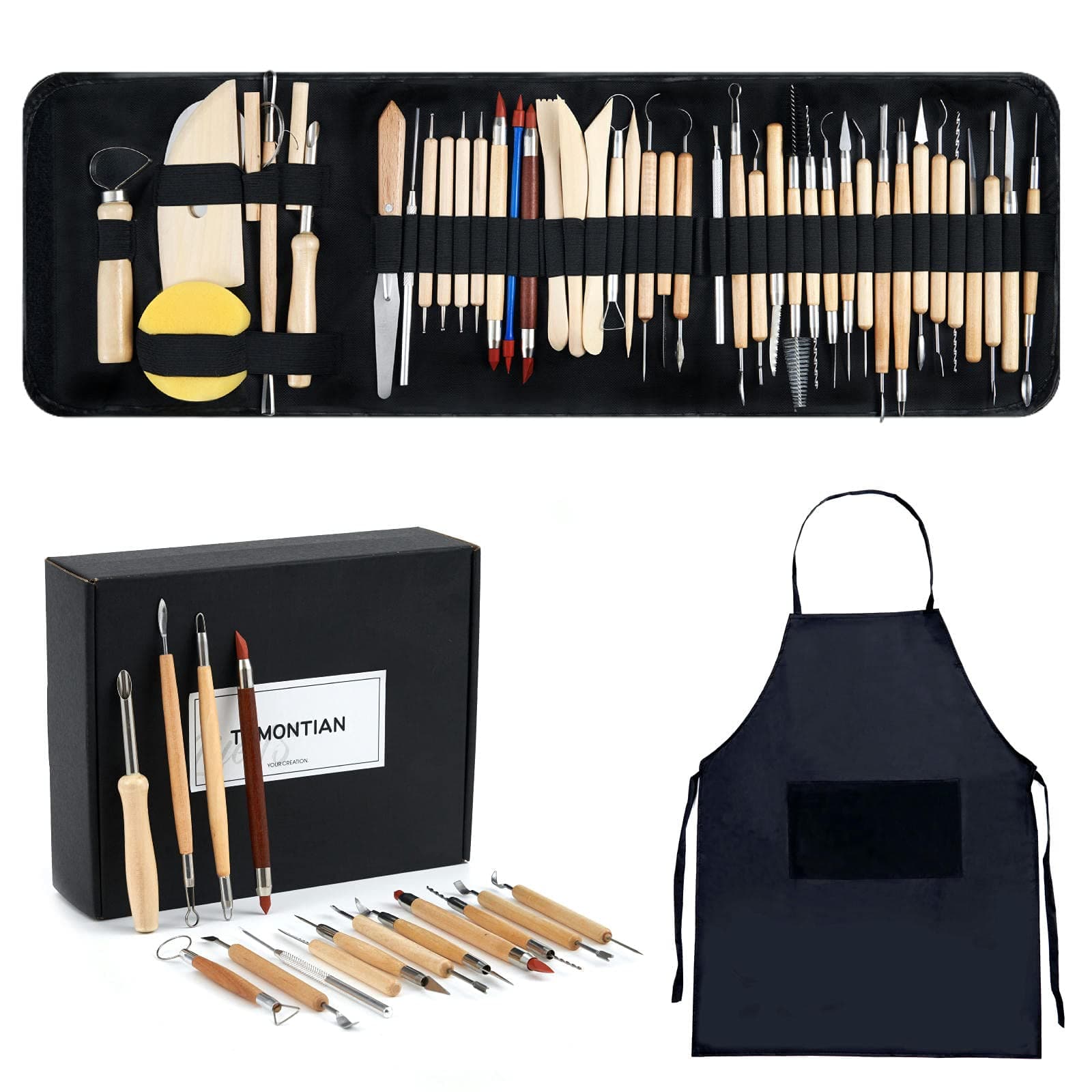 Pottery Clay Sculpting Tools,Double Sided Polymer Clay Tools, Sculpting Clay,43Pcs Double Sided Ceramic Clay Carving Tool Set with Carrying Case Bag for Beginners (Black)