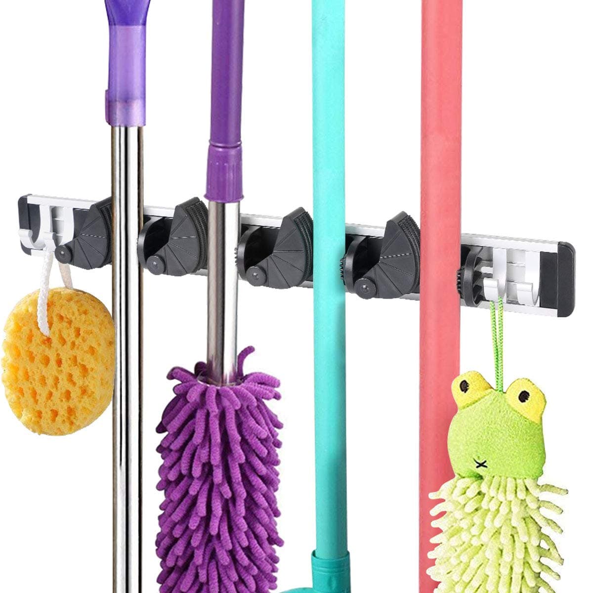 Vicloon Mop Holder, Wall Mounted Organizer with Flexible Adjustable 4 Position 4 Hooks for Broom, Garage, Garden and Laundry Offices