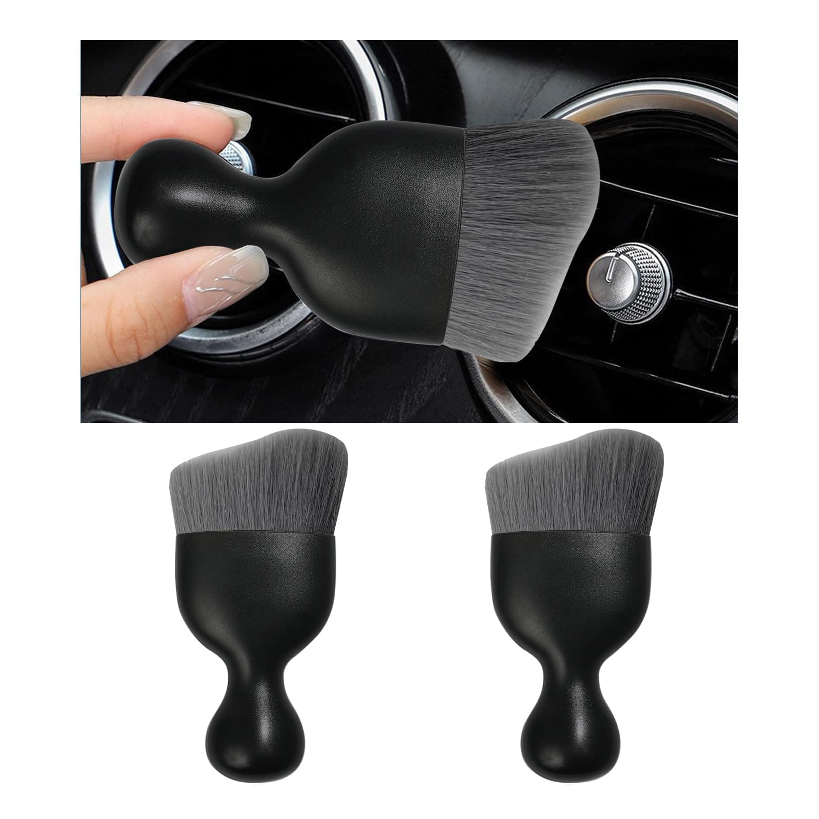 2PCS Car Interior Dust Brush, Soft Scratch Free Auto Detailing Brushes, Universal Vehicle Interior Cleaning Tool for Automotive Dashboard, Air Vents, Leather (Gray)