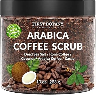 First Botany Cosmeceuticals, 100% Natural Arabica Coffee Scrub with Organic Coffee Coconut & Shea Butter Acne Anti Cellulite & Stretch Mark treatment Spider Vein Therapy, Varicose Veins Eczema, 10 oz