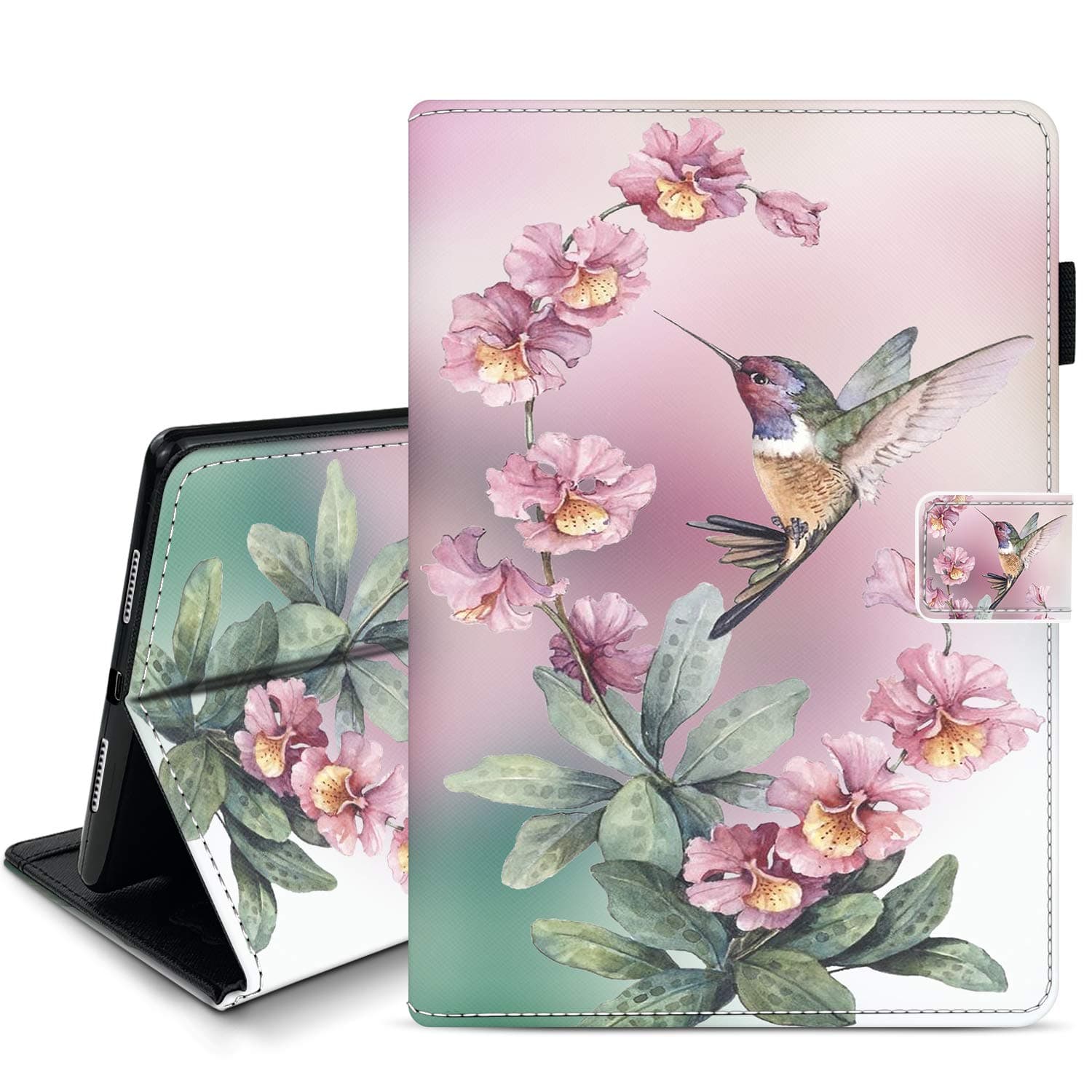 Case for iPad 10.2 Inch (2021/2020/2019 Model, 9th/ 8th / 7th Generation),Smart iPad 10.2 Case,Auto Wake/Sleep Cover, Leather (Flower Hummingbird)