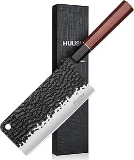 Huusk Japanese Meat Cleaver Knife - 6.7" Hand Forged Knives, 3 Layers 9CR18MOV High Carbon Kitchen Knife, Professional Sharp Cooking Knives with Ergonomic Handle Christmas Gift for Men and Women