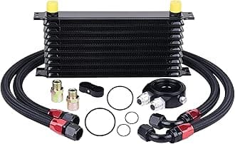 EVIL ENERGY 10 Row Oil Cooler Kit, 10AN Transmission Engine Cooler Japanese Radiator Universal Aluminium Black