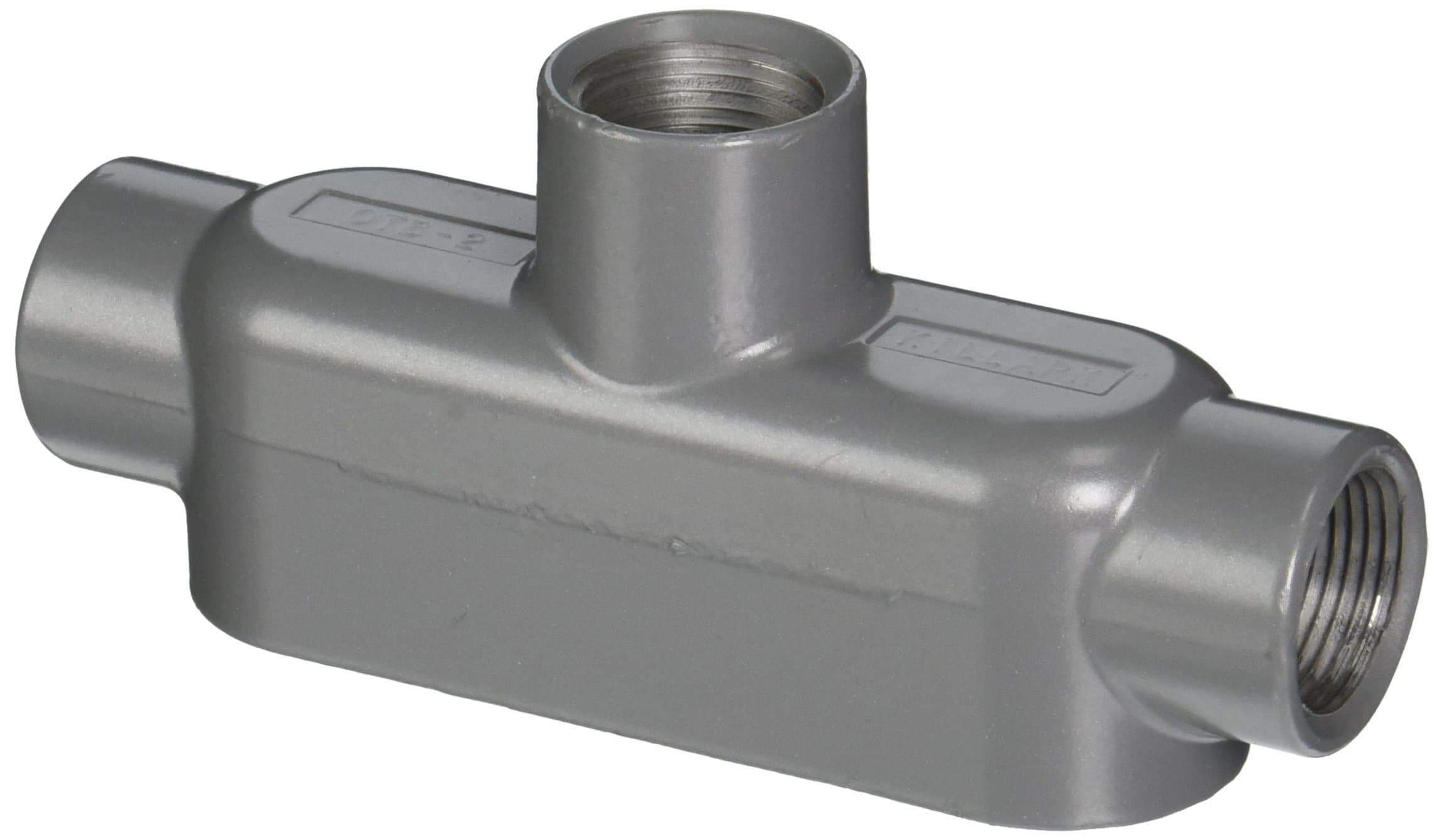 Killark OTB- 2 TB Type Conduit Body, Aluminium, 3/4" Hub, 2 5/16" Width, 1 9/16" Height, 6 1/16" Overall Length, 7 Cubic Inch Volume, Gray
