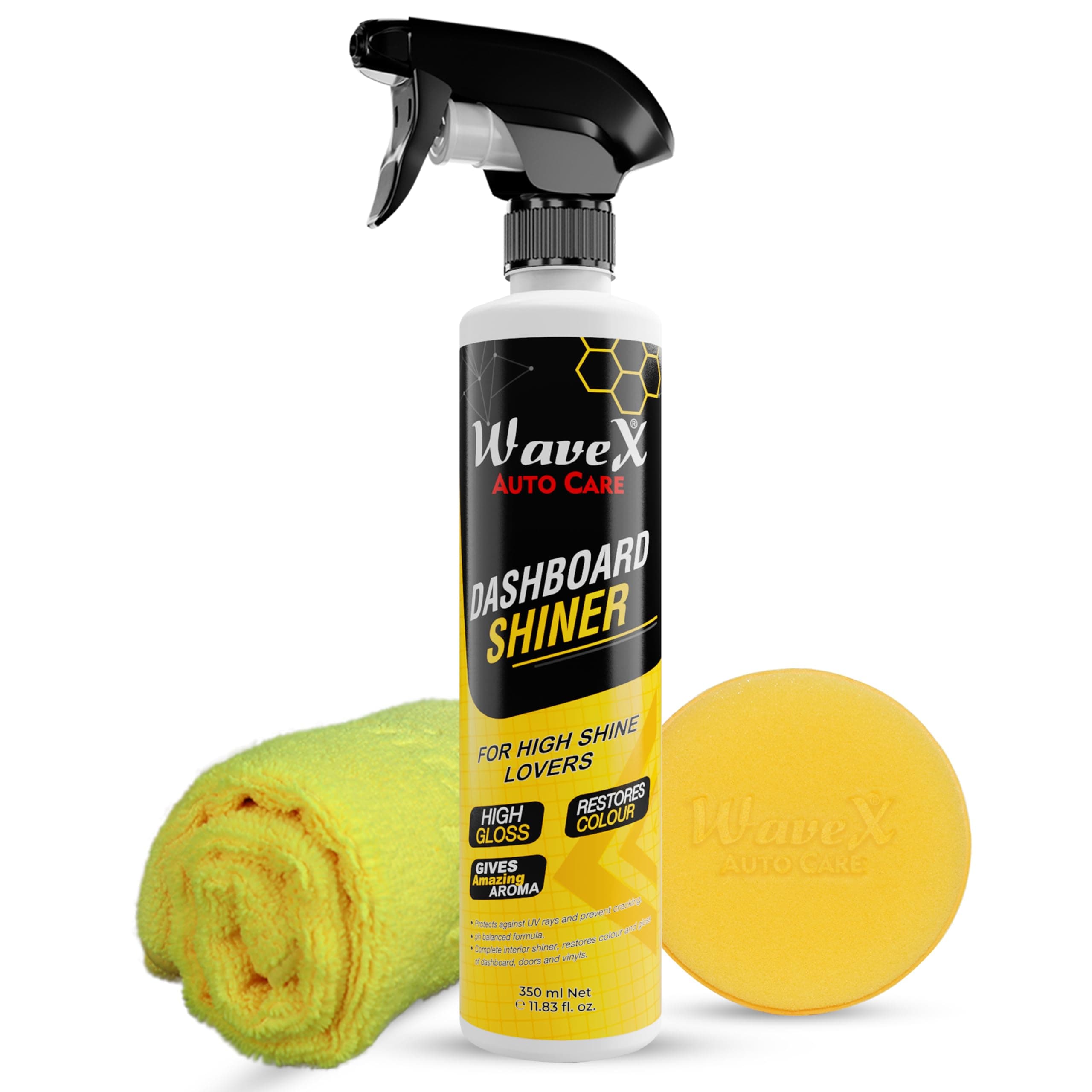 Wavex® Car Dashboard Shiner Polish 350ml Includes Microfiber Cloth and Foam Applicator