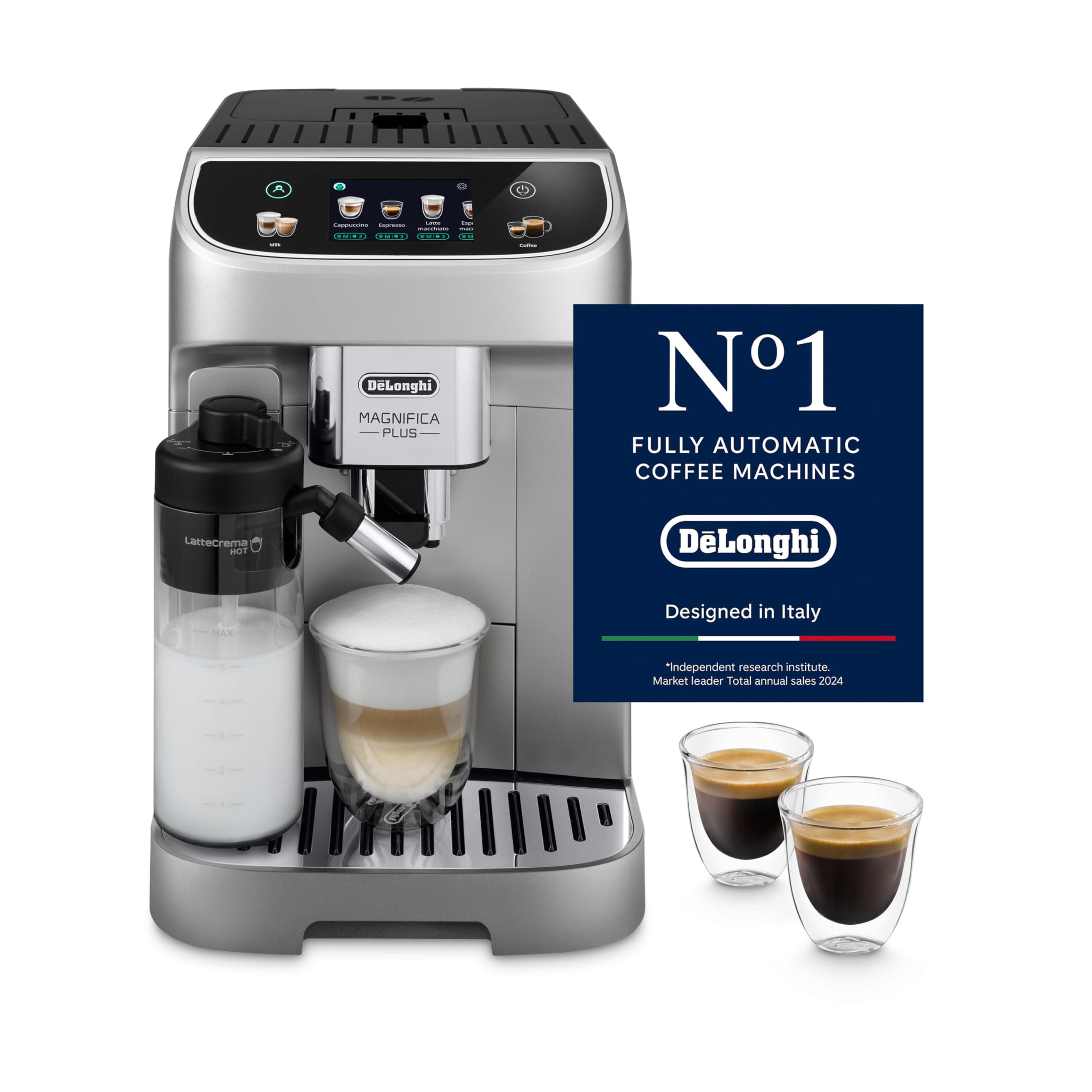 Coffee Machine MAGNIFICA PLUS Fully Automatic Espresso Machine with 24+ Hot & Iced Beverages, Color Touch Display, 13 Grinder Settings, LatteCrema, Twin Shot ECAM322.70.SB (Made in Europe)