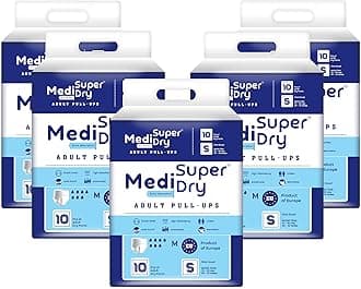 Adult Diaper Pants | Small (S) |Waist 51-81 cm (20-32 inches) |High Absorbency -10 Hrs |Rash-Free |Leakproof |Breathable |Odourless |Elastic Waist |For Men & Women | 50 Units, Pack of 5