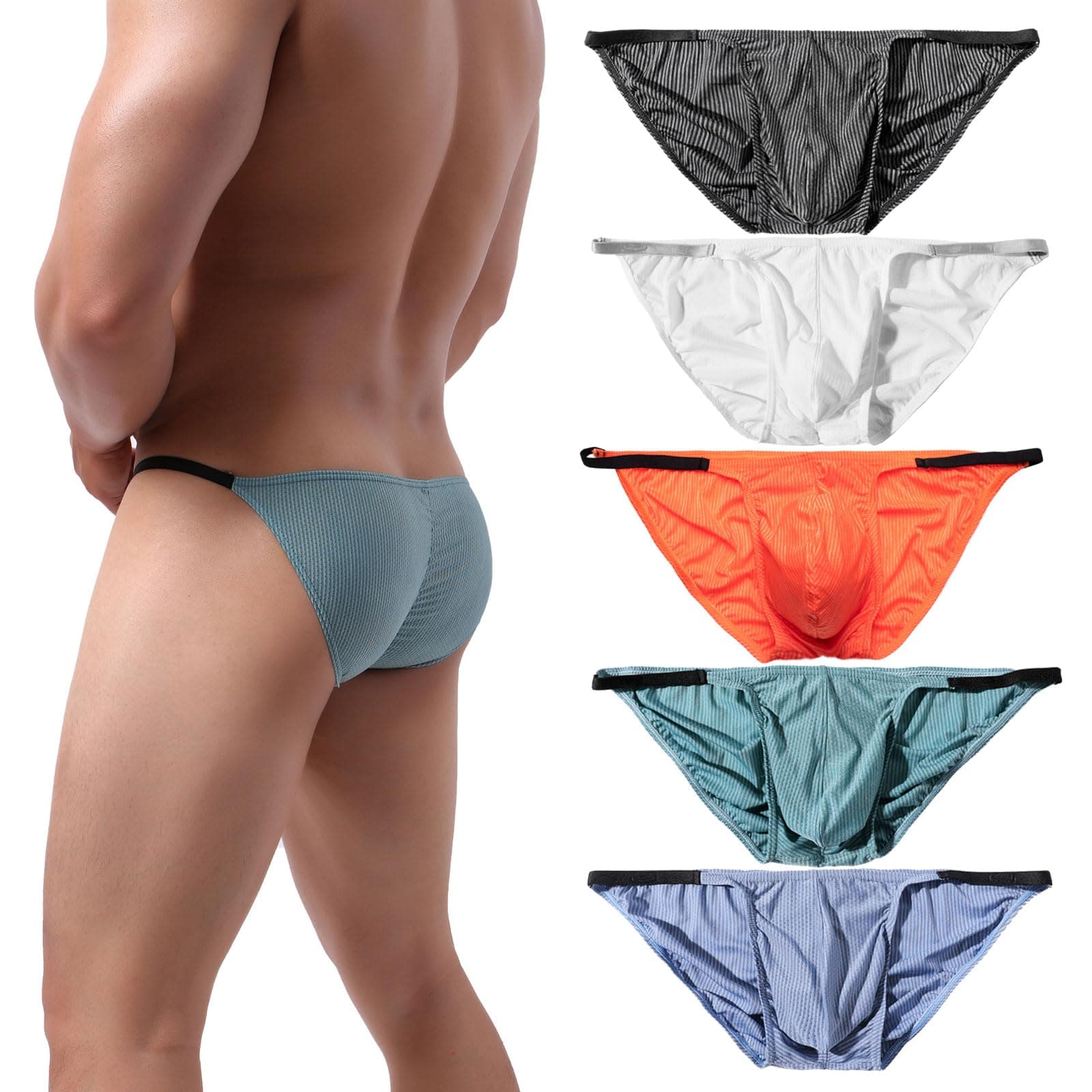 Summer Code Men's Sexy Briefs Elastic Ruched Back Bikini Underwear Pack