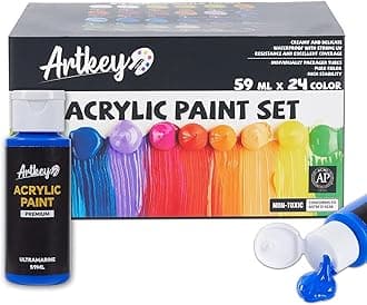Acrylic Paint Set, 24 Colors 2 oz/59 ml Acrylic Paint Kit for Professional Artists & Beginners – Craft & Art Supplies for Canvas, Wood, Fabric, Rock, Leather, Ceramic, Glass, Easter Egg