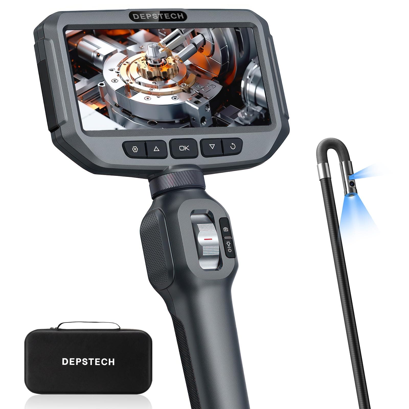 Dual Lens Articulating Borescope, DEPSTECH Endoscope Camera with Light, Articulated Probe, Flexible Snake Inspection Camera for Wall, Automotive Engine Inspect-4.92FT