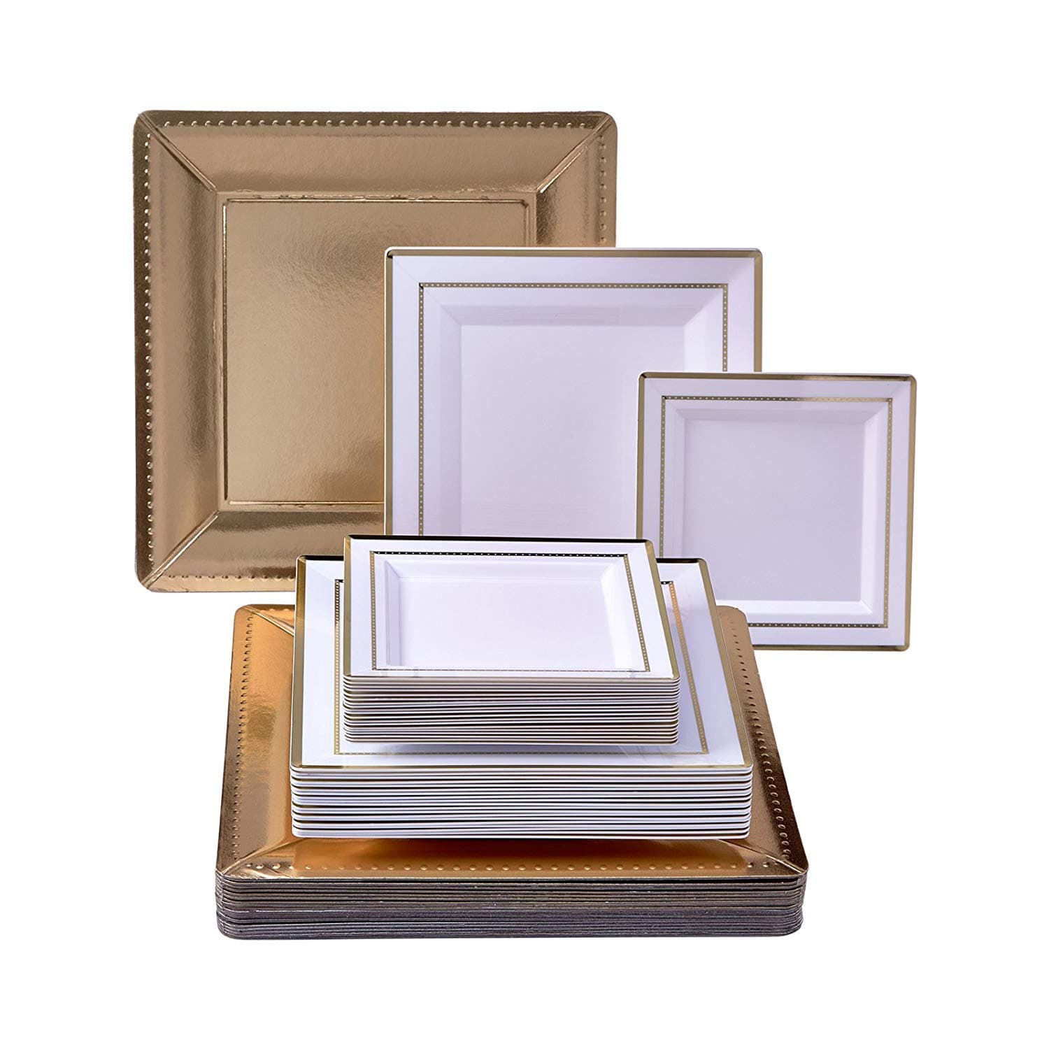 Silver Spoons DINNERWARE Set [20 Charger | 20 Dinner | 20 Side Plates] | Heavy Duty | Upscale Dining (Dazzling Square - Gold) 1826/SS