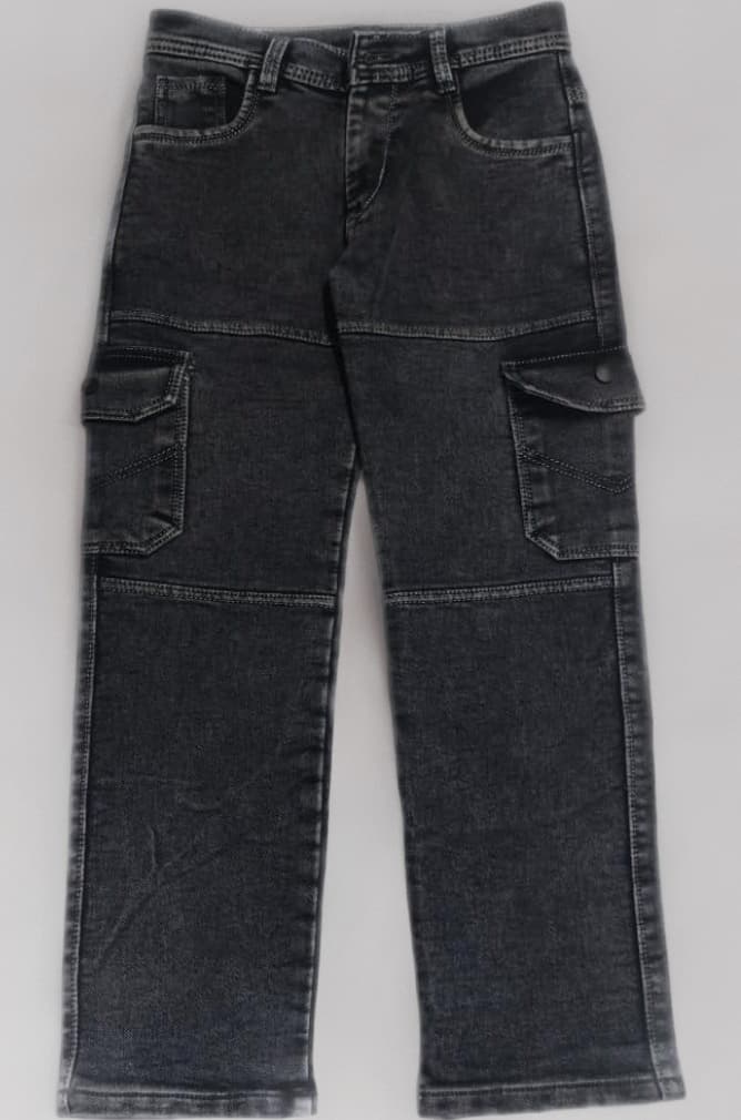 Sky Heights Boys Solid Cargo Denim Jeans