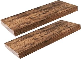 HOOBRO Floating Shelves, Rustic Brown Wall Shelf Set of 2, 23.6 inch Hanging Shelves with Invisible Brackets, for Bathroom, Bedroom, Toilet, Kitchen, Office, Living Room Decor BF60BJ01