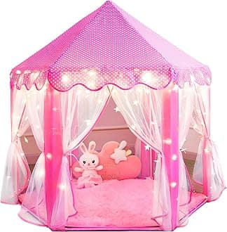 Princess Tent for Girls Unicorn Fairy Castle Play Tents for Kids Toddler, Hexagon Kids Playhouse with Gift Box, Princess Toys & Gift for Girls Aged 3+ for Indoor & Outdoor(Princess Tent with Mat)