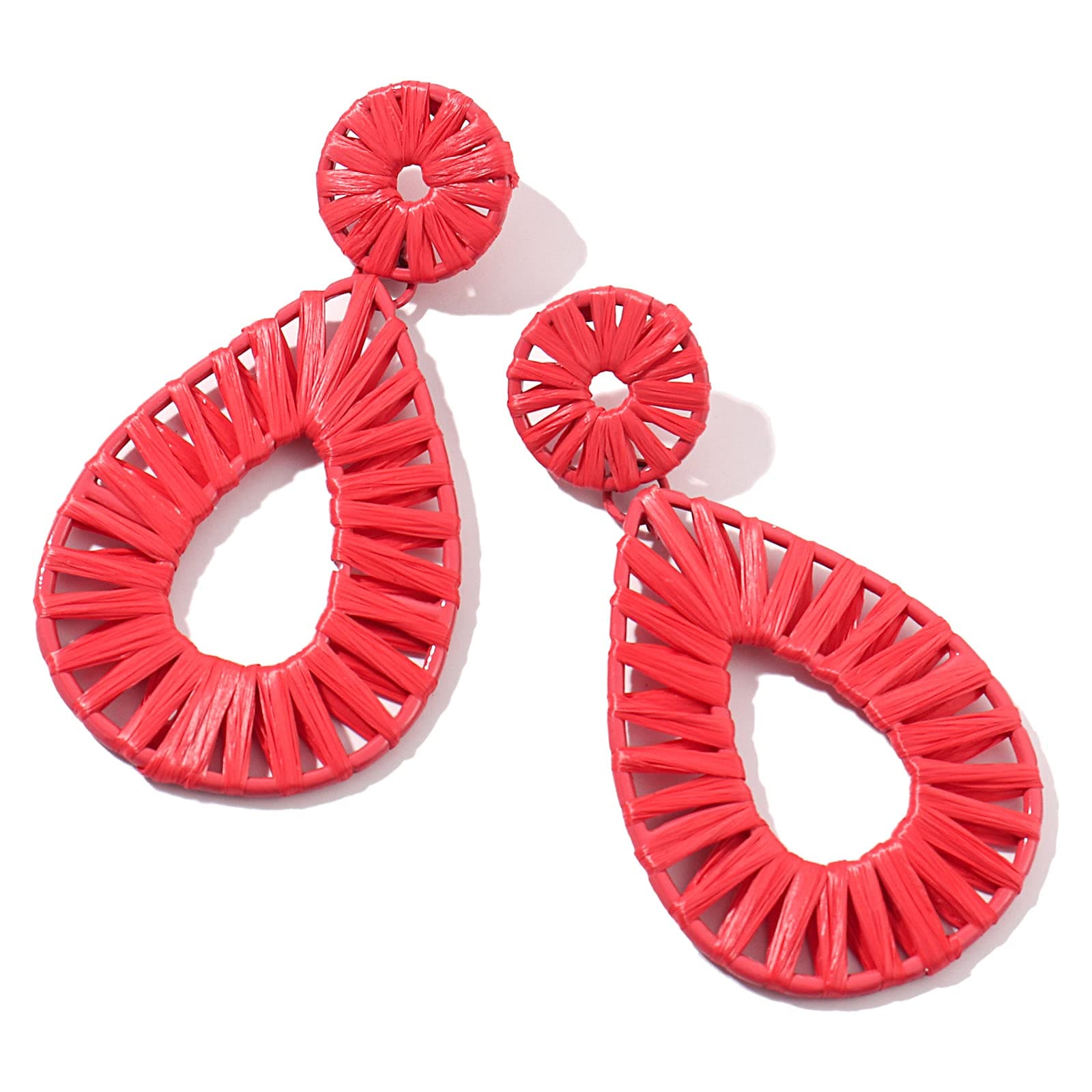 LorsoilynBoho Raffia Earrings Statement Teardrop Earrings Drop Dangle Bohemian Earrings for Women Cute Handmade Earring for Girls