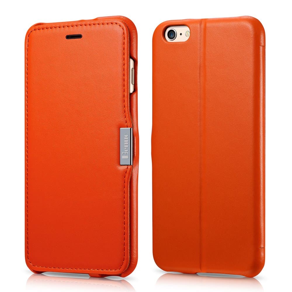 iPhone 6s Plus Case, Benuo [Luxury Series] [Stand Feature] Folio Case Flip Cover, Genuine Leather Case [1 Card Slot] with Magnetic Closure for iPhone 6 Plus/iPhone 6s Plus 5.5 inch (Orange)