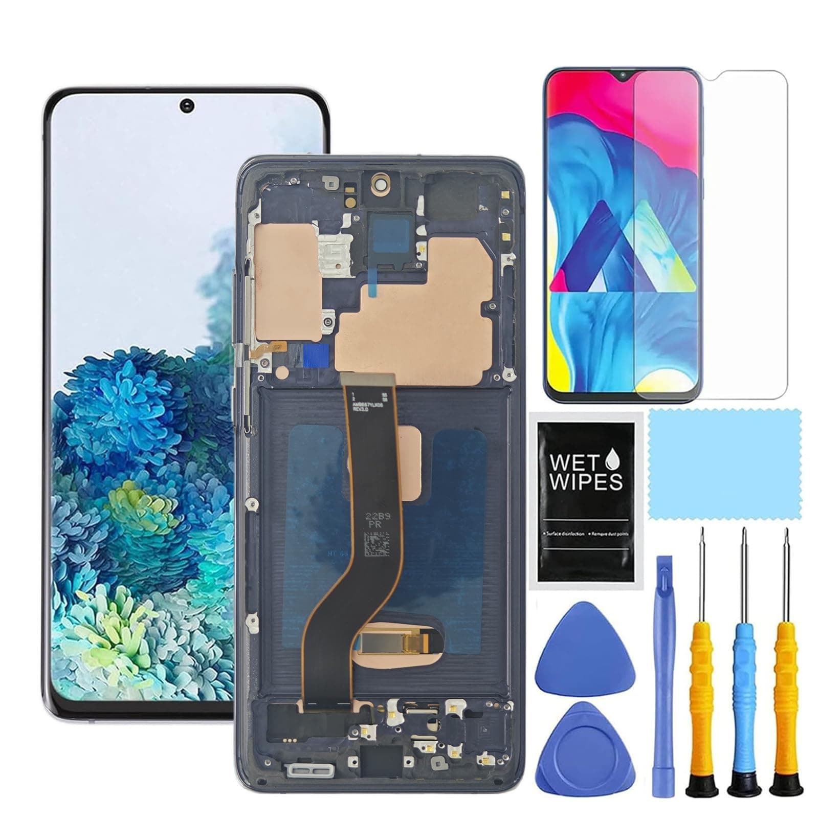 AMOLED for Samsung Galaxy S20 Plus 5G Screen Replacement for Samsung S20+ LCD Display Digitizer SM-G985u G985a G985w G986u G986a G986w Touch Screen Assembly 6.7 inch (Black with Frame)