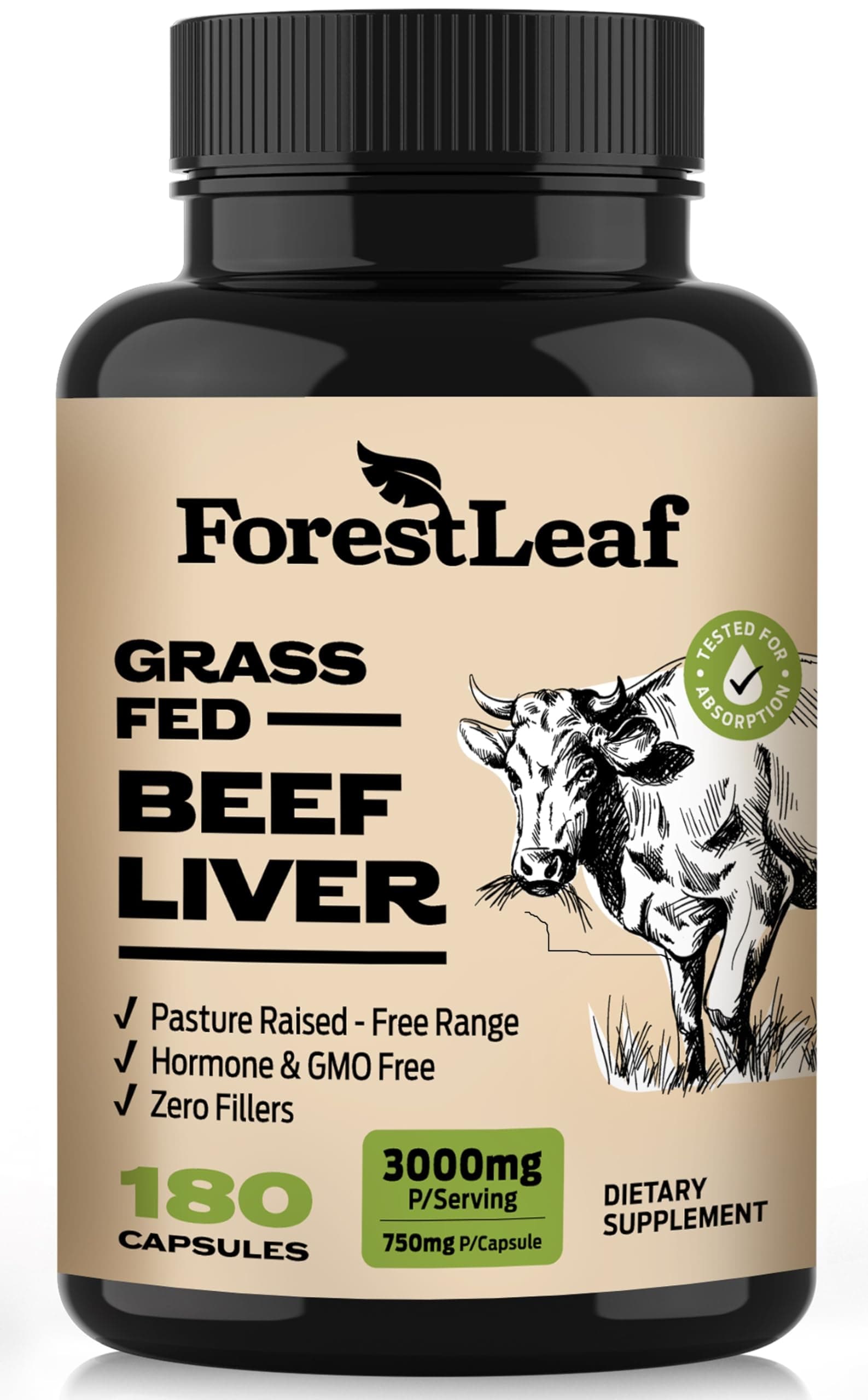 Grass Fed Beef Liver Capsules, 3000mg Per Serving, Supports Immunity & Body Wellness, Cleansing, Digestion, Natural Iron, Vitamin A and B12, Freeze Dried Beef Liver Supplement, 180 Caps
