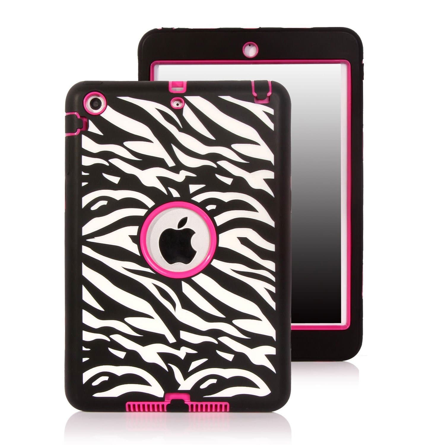 ROKE iPad Mini / Mini 3 Case Hybrid Protecctive Case Cover for Apple iPad Mini Tablet - Zebra Hot Pink