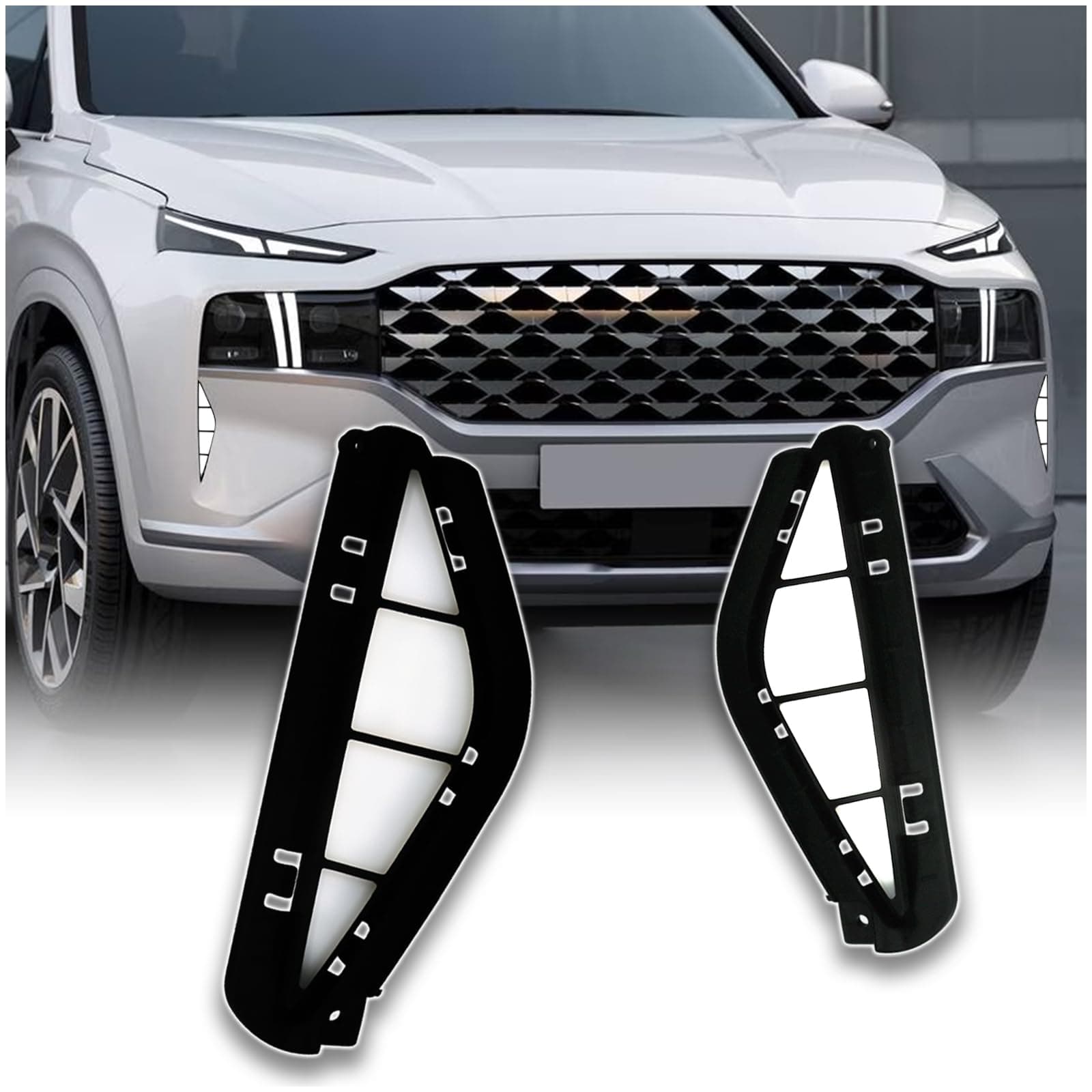 KEEGTBOX Switchback White/Amber LED DRL Front Bumper Fog Light Daytime Running Light Sequential Flash Turn Signal Feature Compatible with Hyundai Santa Fe SUV 2021 2022 Accessories