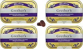 GRETHER'S Sugarfree Blueberry Pastilles – Premium Swiss Throat Lozenges for Dry Mouth & Throat Comfort – Intense Fruit Flavor – Gluten & Lactose Free – Gift for Singers – 3.75 oz, 4 Pack