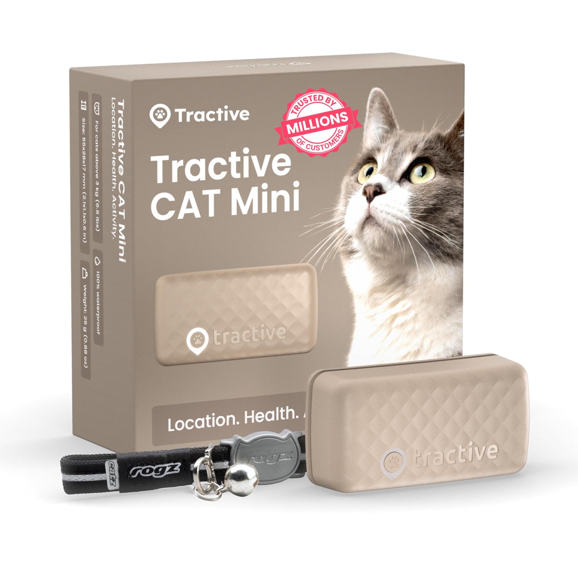 Smart Cat Tracker Mini | #1 Cat GPS | Real-Time Location Tracking | Territory & Location History | Safety Collar included (Brown)