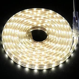 GQL20m LED Strips Lights Warm White, 220V- 240V Ribbon SMD 5050 60leds/m Rope Lighting, IP65 Waterproof, No Self Adhesive, DIY Home Kitchen Bar Decking Holiday Christmas Indoor Decoration