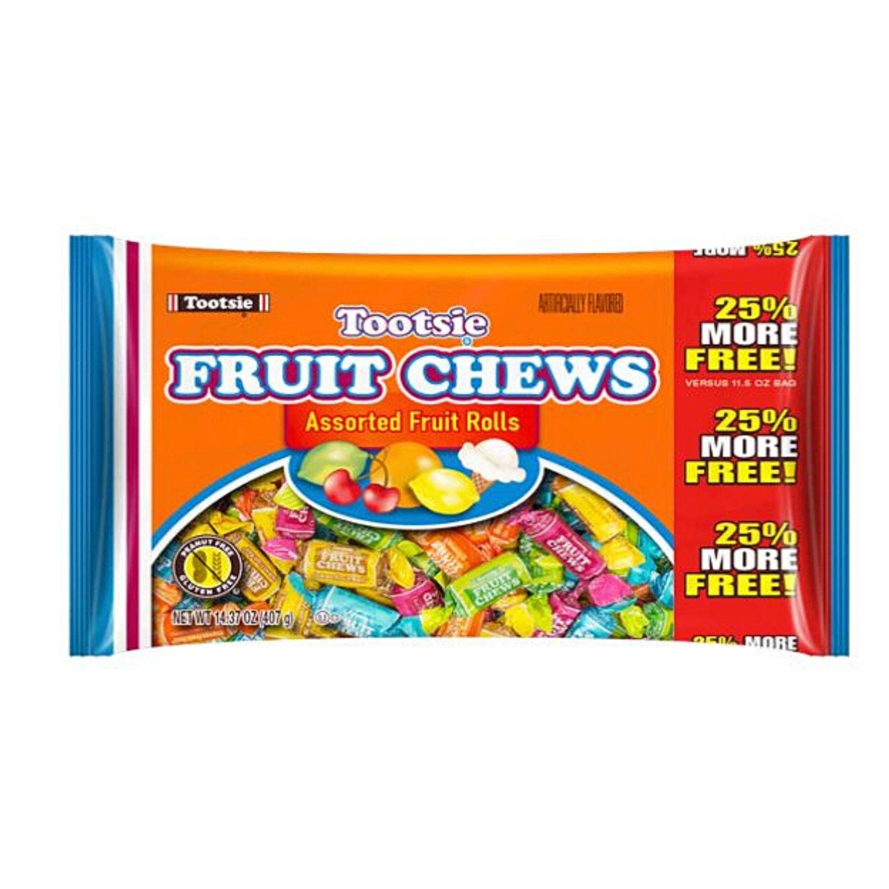 Tootsie Roll Fruit Chews, Assorted Fruit Rolls, Peanut Free and Gluten Free, 14.37 Ounces