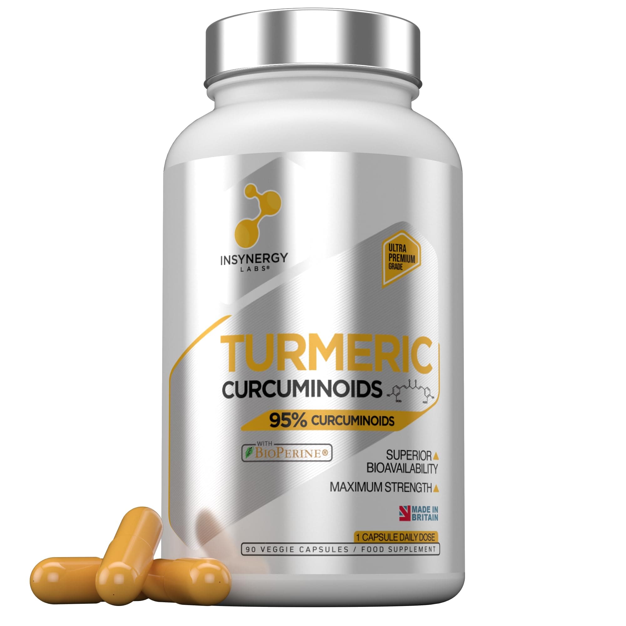 Turmeric Extract 5,000mg Per Capsule (Maximum Dose in UK) Superior Pure Curcumin, Turmeric Supplement Joints, 90 Vegan Curcumin Capsules High Strength Turmeric Curcumin