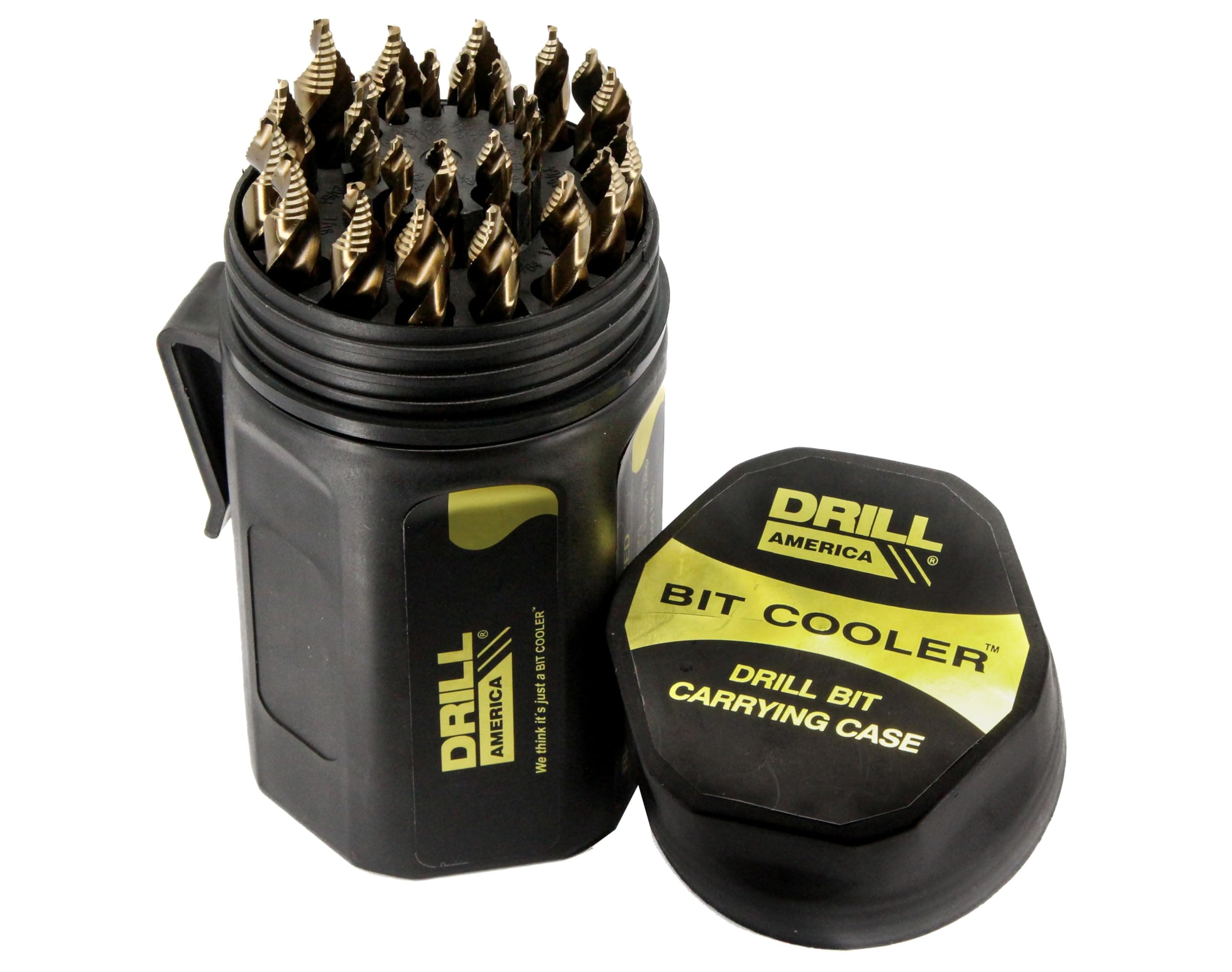 Drill America 29 Piece Cobalt Stepped Point Drill Bit Set in Round Case w/Gold Oxide Finish for Drilling Acrylic, Steel, Hard Metals, Sizes 1/16" to 1/2" x 64ths, GSC Series GSC29J-PC
