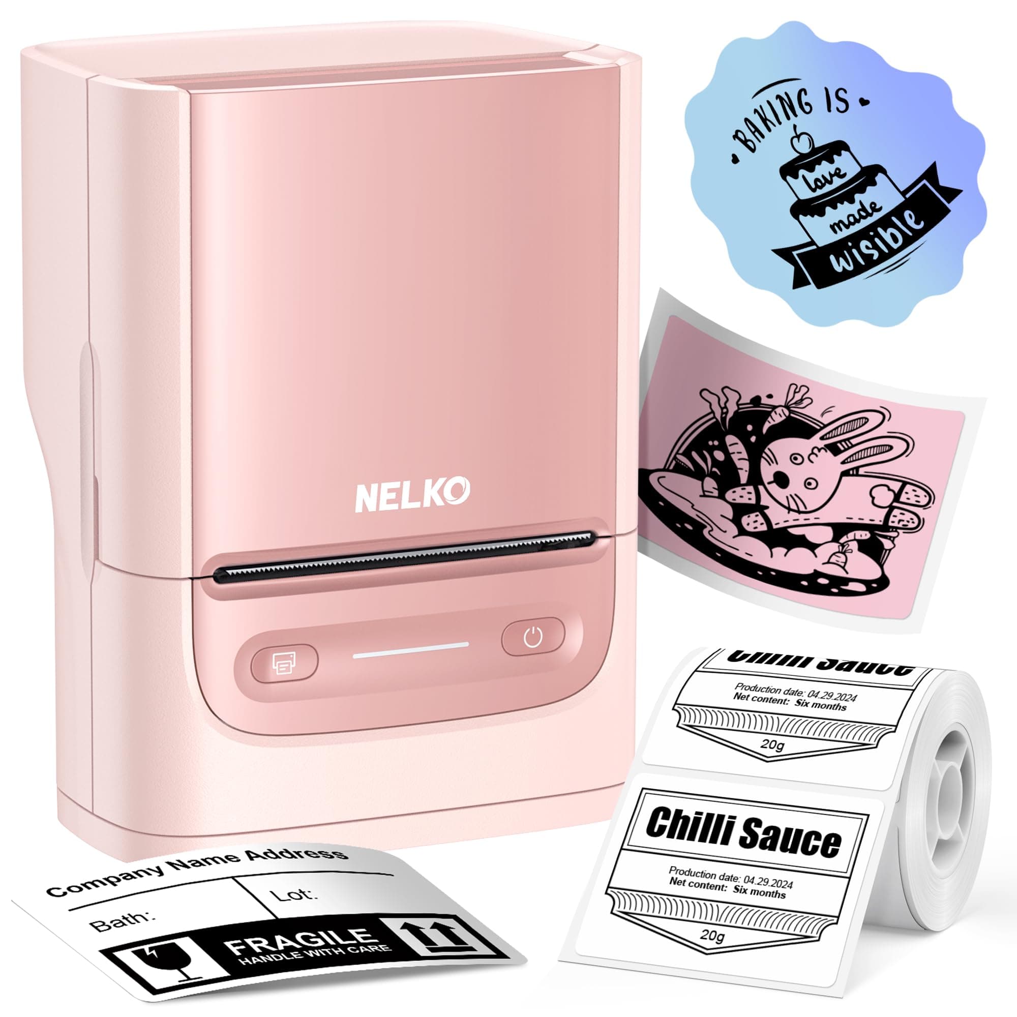 Nelko PM220 Bluetooth Label Printer, 2 Inch Portable Thermal Label Maker Machine with Tape, Pink