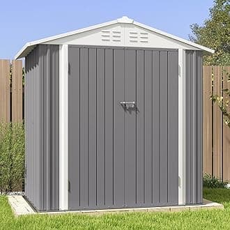 Patiowell 6x4 FT Outdoor Storage Shed, Water-Resistance Metal Outdoor Sheds with Vents & Lock, Garden Shed of Galvanized Steel for Lawn, Patio, Backyard Garden Tools, Bikes, Gray