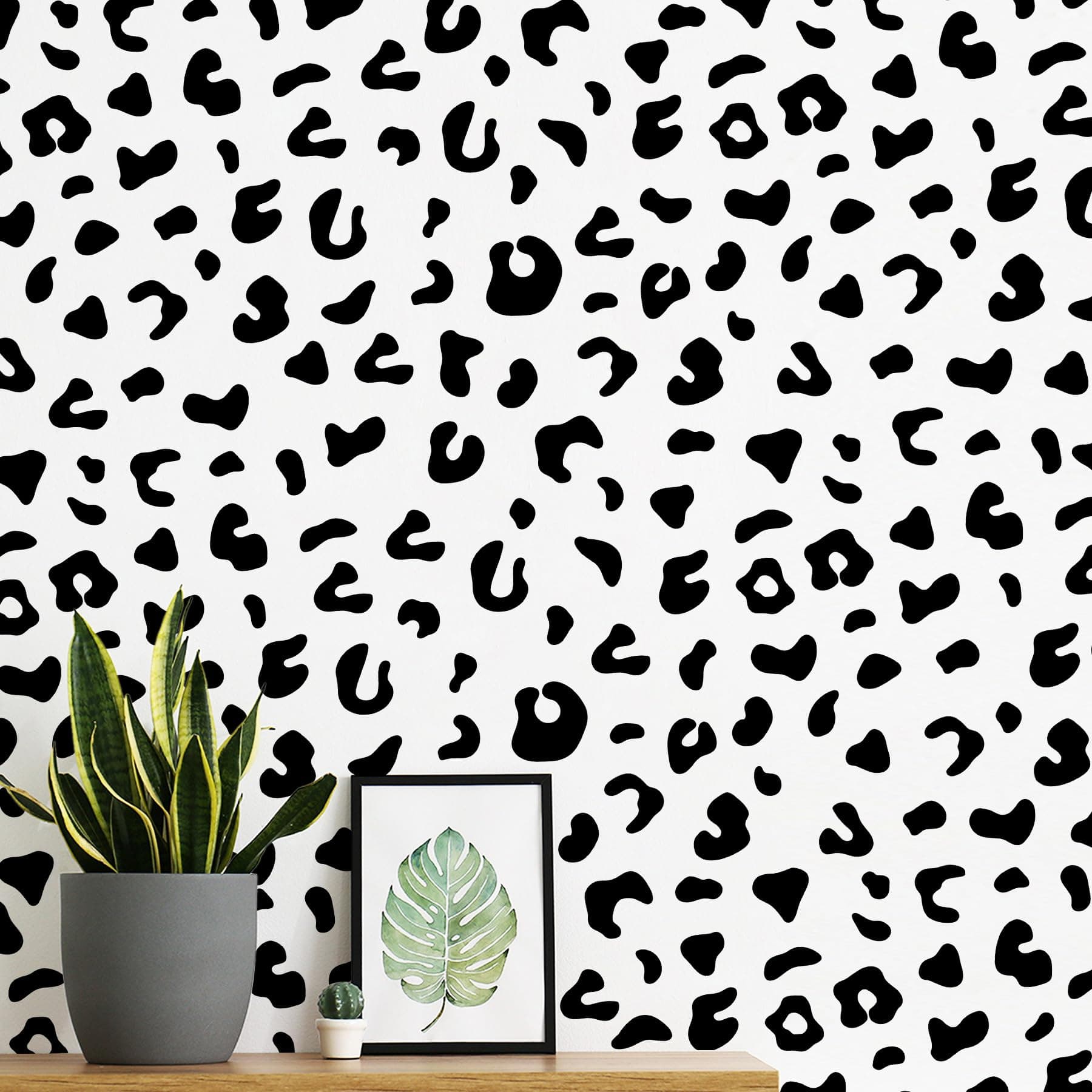 10 Sheets Leopard Print Wall Decal Black Leopard Spot Wall Stickers Vinyl Animal Print Pattern DIY Removable Peel and Stick Wallpaper for Kids Girls Bedroom Nursery Car Home Decoration (Black)