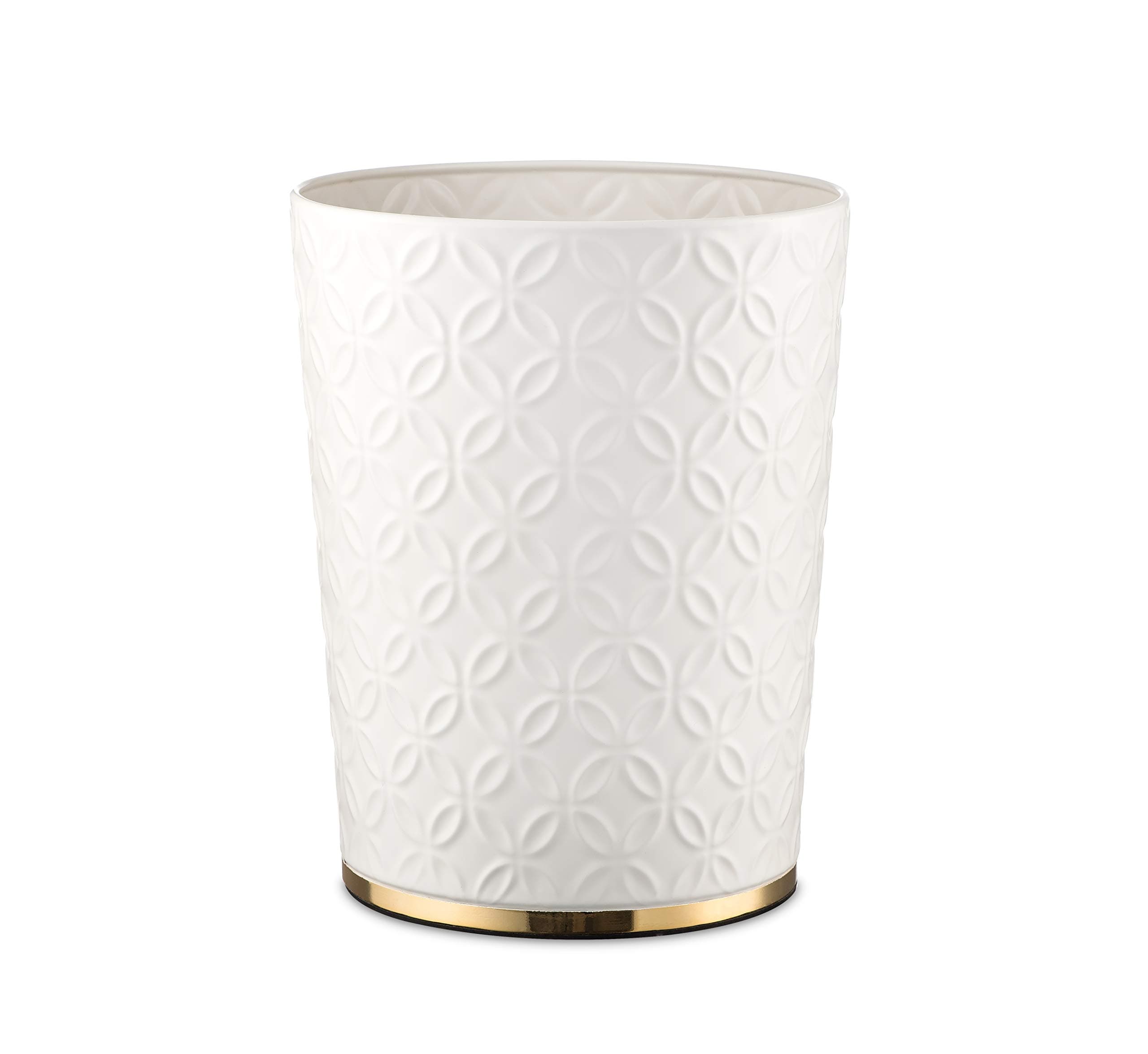 AMG and Enchante Accessories, Round Waste Bin with Ceramic Tile Design, 5L Garbage Trash Can, WB13A WHT, White and Gold