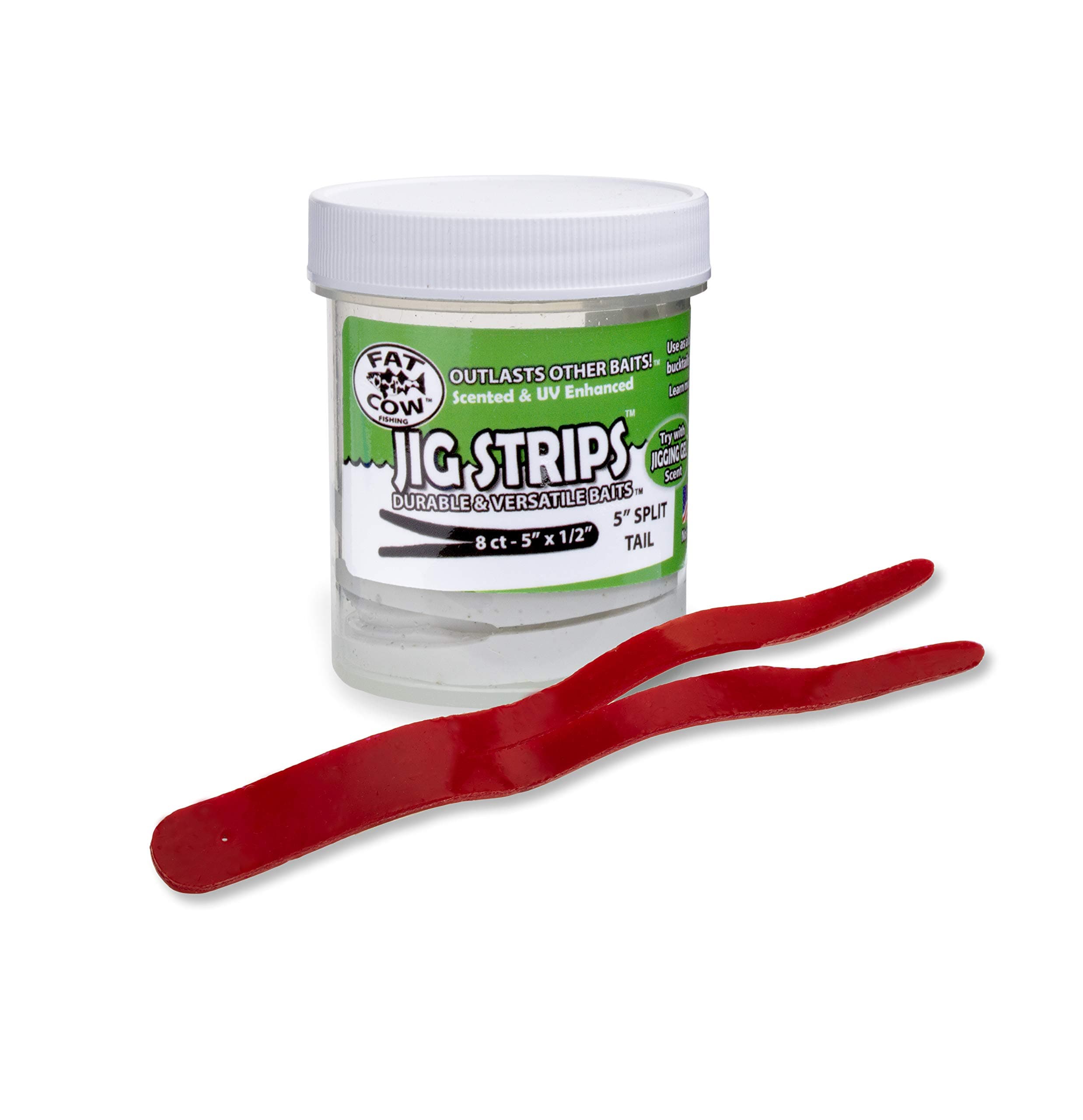 Fat Cow Jig Strips Split Tail 5" - 40X Stronger Than Soft Baits - 8 ct