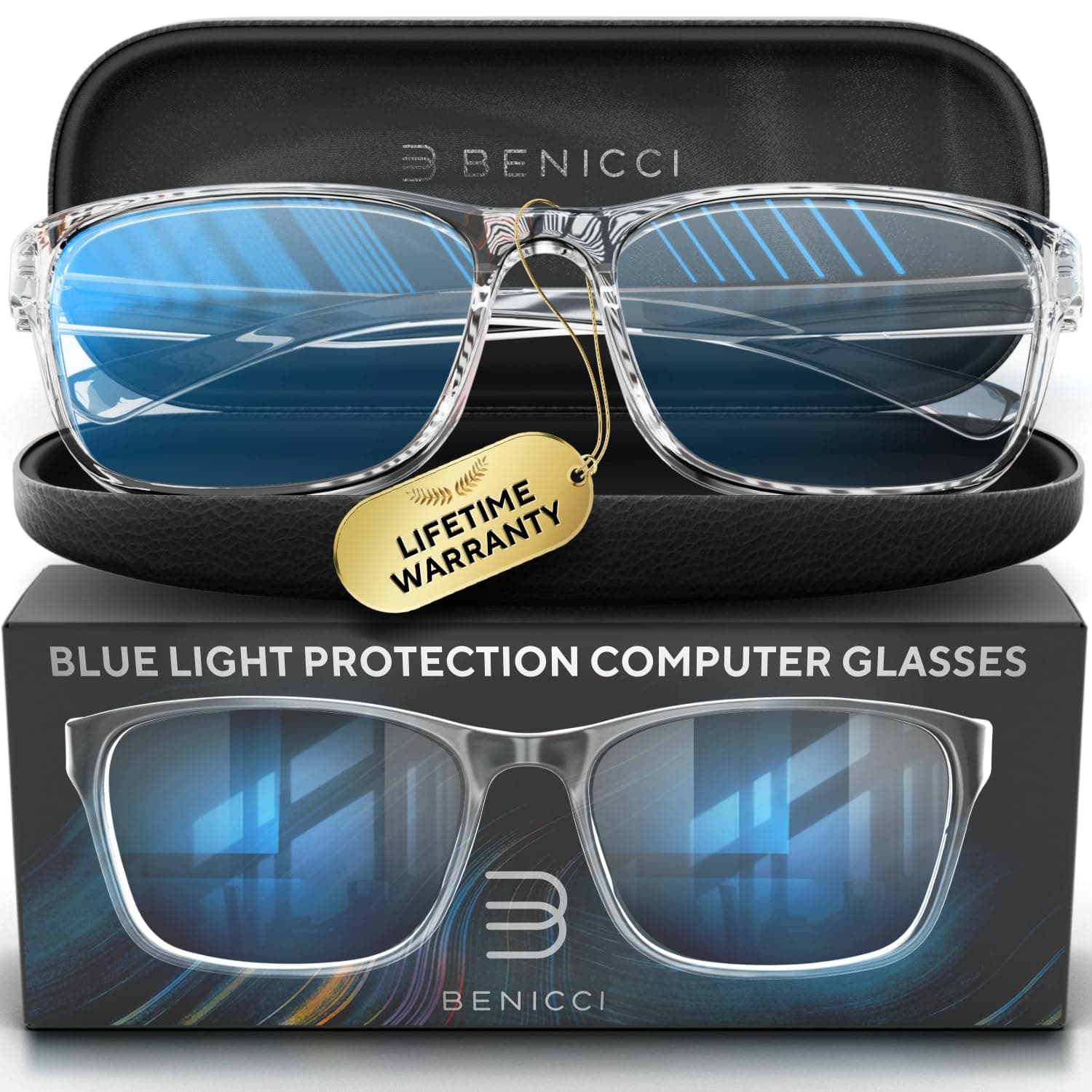 Stylish Blue Light Computer Blocking Glasses for Women and Men - Ease Digital Eye Strain, Dry Eyes, Headaches and Blurry Vision - Instantly Blocks Glare from Computers and Phone Screens, Case Include