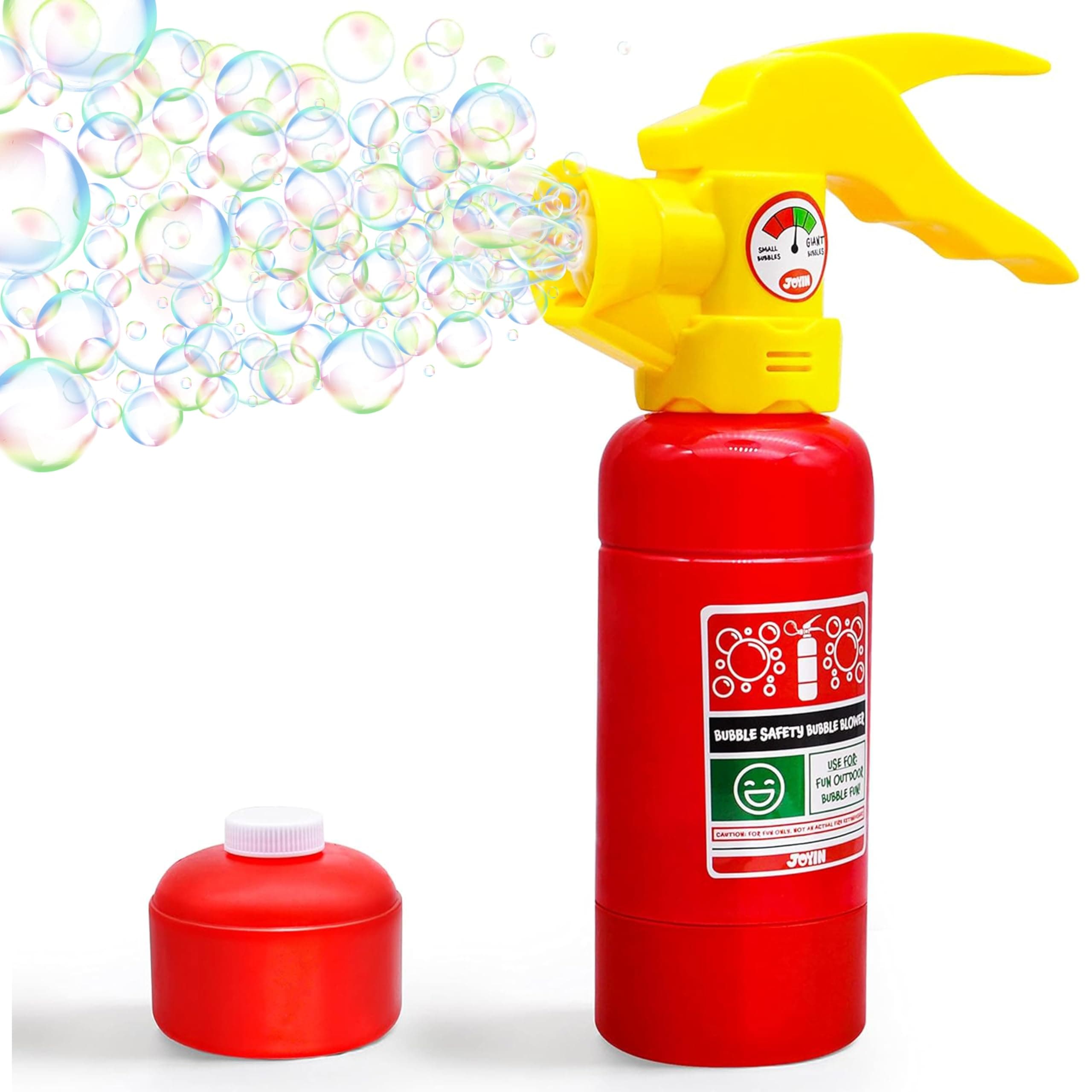 JOYIN Automatic Bubble Maker Fire Extinguisher Bubble Blower Machine with Solution (230 ml) for Kids, Indoor and Outdoor Play, Summer Themed Party and Birthday Gift