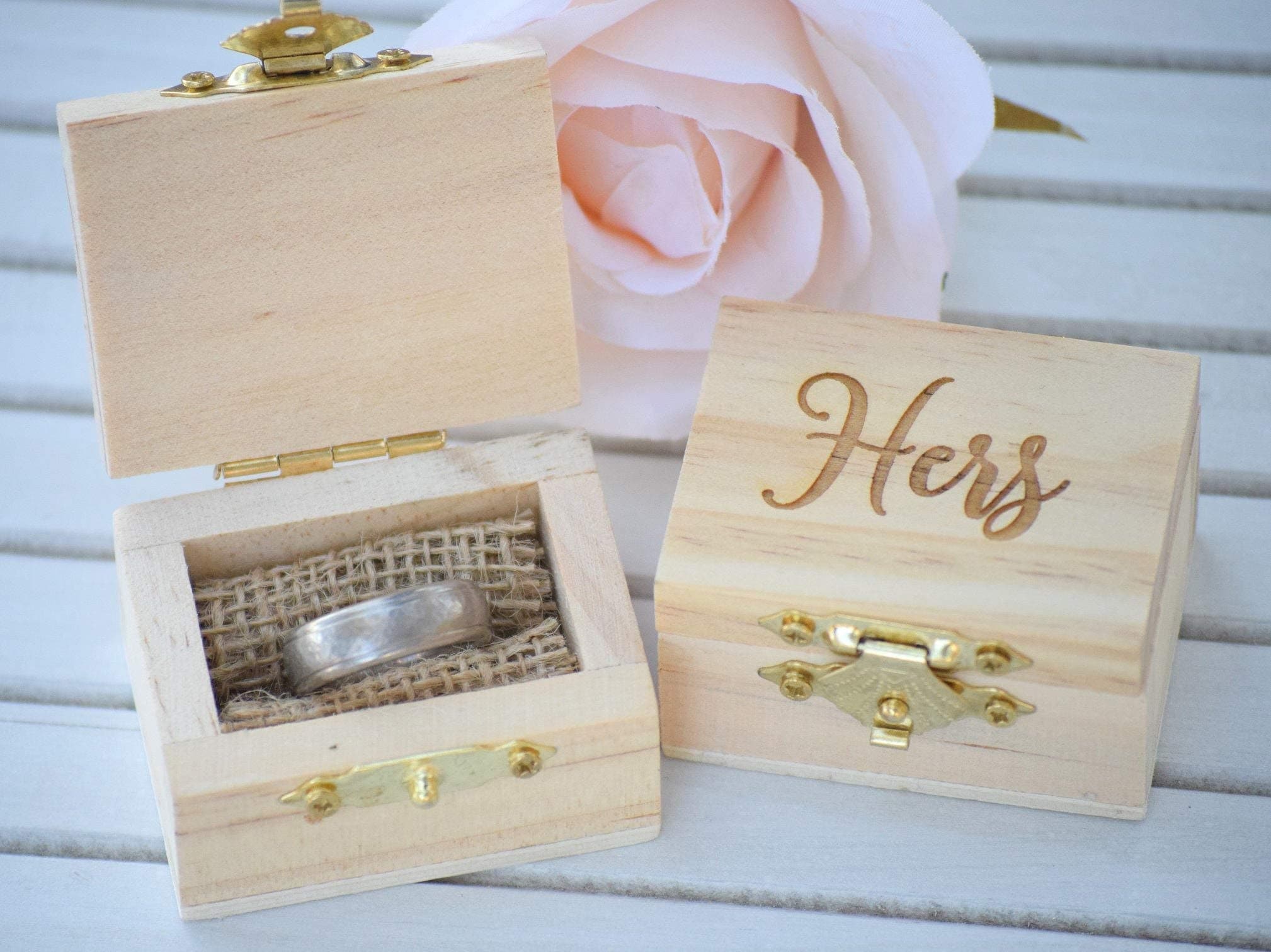 Engraved Wedding Ring Box - His and Hers Ring Box - Engraved Wooden Box - Bride & Groom's Ring Boxes - His and Hers Wedding Ring Holders