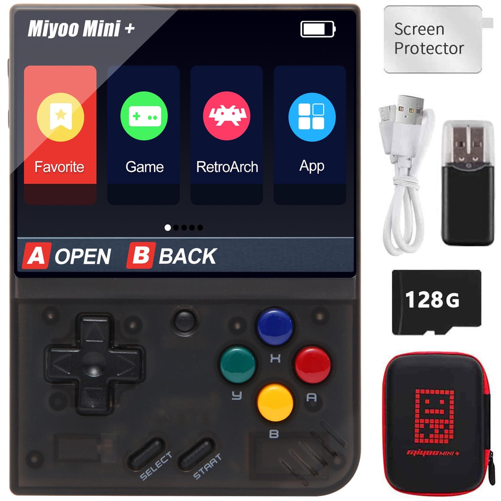 Miyoo Mini Plus Handheld Game Console with Hard Case, 3.5 Inch IPS Screen Retro Video Game Console, Built-in 128G TF Card 15000+ Games & 3000mAh Battery, Support WiFi