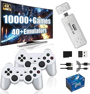 Y6 Retro Game Stick Gaming Console 4k with Built-in 10000+ Retro Games 40+ Emulators, 2 x 2.4G Wireless Controllers, Portable Plug & Play Video Games for Best Gift (64G)