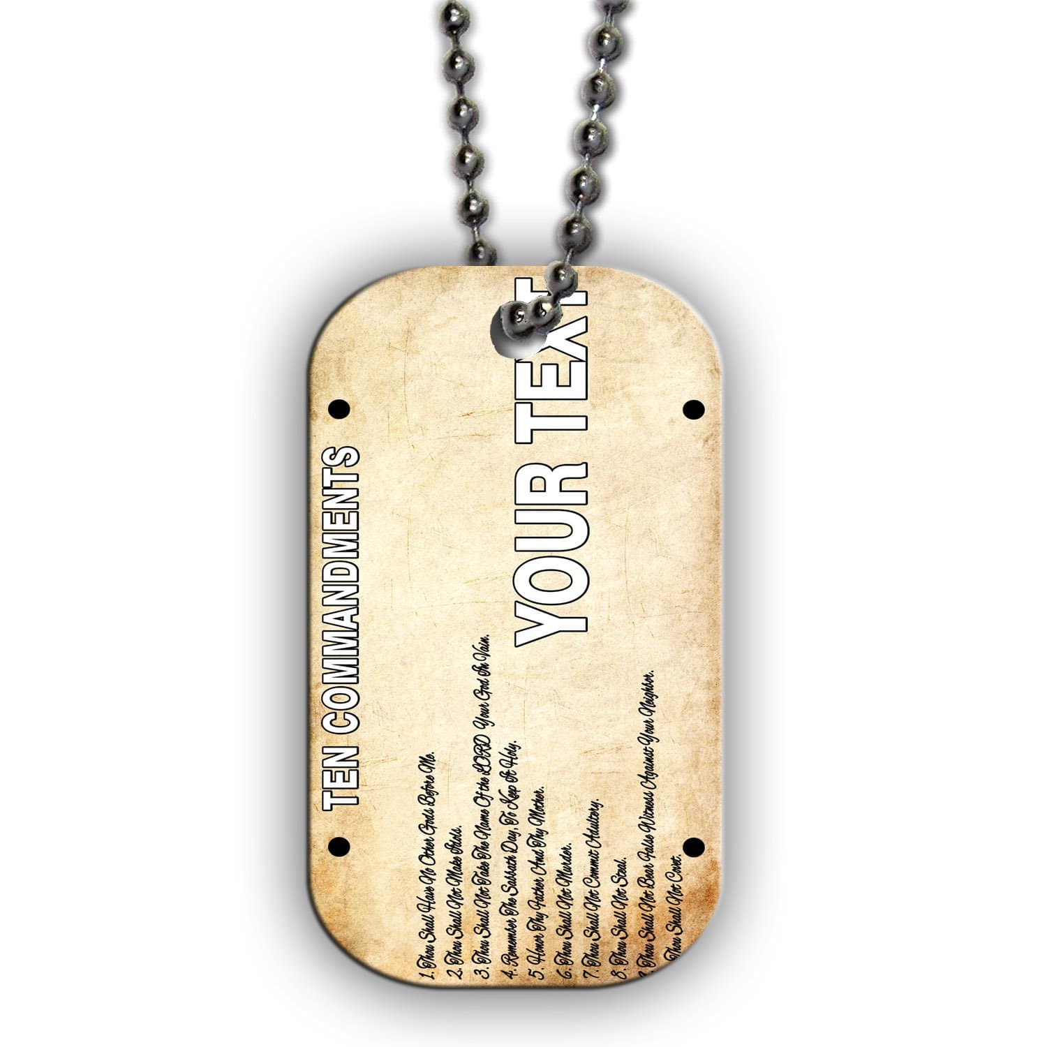 BleuReign(TM) Personalized Bible Series Ten Commandments License Plate Single Sided Metal Military ID Dog Tag with Beaded Chain